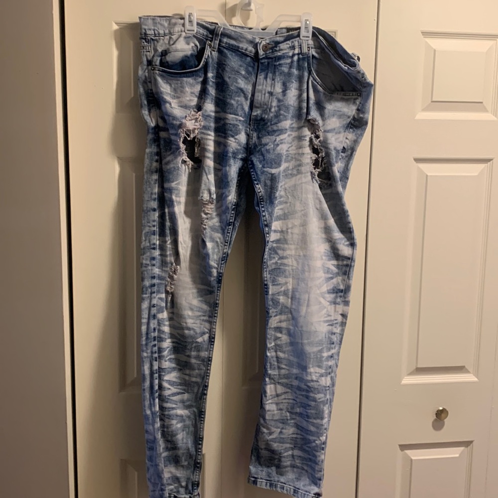 USED Mens two-tone ripped stylish jeans. Size 40x34 98% Cotton 2% Elastane